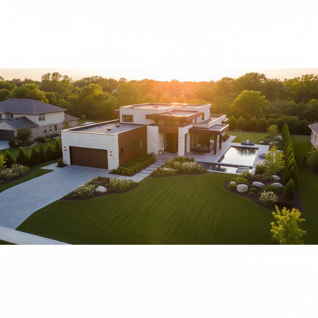 Modern 4-bedroom private house exterior showing well-maintained property with garden and efficient design